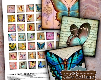 Spring Butterflies, Printable Ephemera, Collage Sheet, 1x1 Inch Squares, Butterfly Images, Digital Images, Instant Download