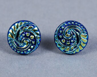 Dichroic Glass Earrings - Wave Earrings - Ocean Earrings - Blue Glass Earrings - Post Earrings - Blue Earrings