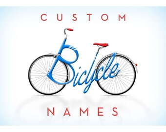 Nombre de la bicicleta personalizada, ilustraciones personalizadas, regalos únicos, nombre tipografía - tarjetas, señales y carteles