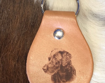 Laser Engraved Chocolate Lab Leather Keychain