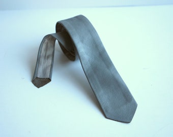 Vintage Gray Leather Skinny Tie, Gray Leather Necktie,Thin Necktie 1980s