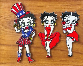 Set 3 BETTY BOOP Sew On Patch Iron Embroidered Cartoon Character Jacket