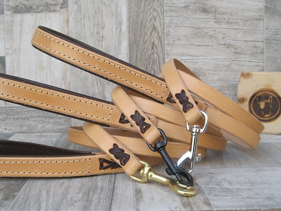Tan Leather Dog Leash, Custom Lenght and Width, Brass, Nickel or Black Hardware, Strong Dog Leash, Walking Dog Lead, Handmade Dog Leash