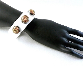 Bracelet leather DoubleBeads for size M - silver, white snaps
