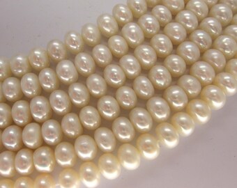 Full Strand White Freshwater Pearl Rondelle Beads 6-7x5-6mm