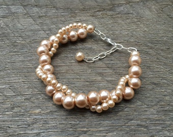 Pink Champagne Pearl Bracelet, Pearl Bridal Bracelet, Wedding Bracelet, Twisted Pearl Bracelet, Simple Bracelet on Silver or Gold Chain