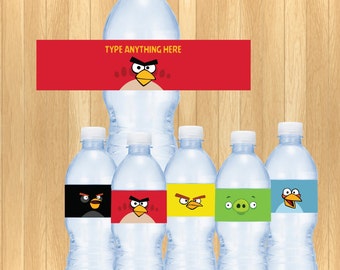 INSTANT DOWNLOAD - EDITABLE Angry Bird Water Bottle Label