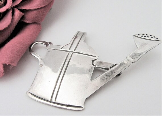 Sterling Garden Brooch, Signed Pat Areias, Sprinkling Can, Garden Pin, Mothers Day Gift