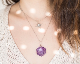 Raw Custom Celectial Necklace Amethyst Necklace Geometric Necklace Geometric Jewelry Modern Jewelry Silver Necklace Silver Jewelry