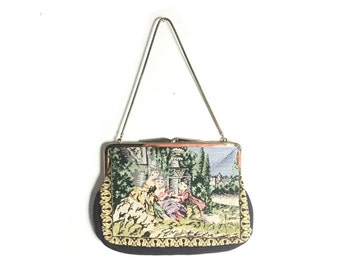 Needlepoint bag, Tapestry purse, 1950s purse, needlepoint purse, petit point purse, 50s purse, embroidered purse, vintage purse, vintage