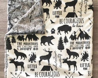 Rustic Adventure Blanket, Baby Boys Blanket, Security Blanket, Lovey Blanket, blue baby blanket, baby gift, adventure blanket, arrows, quote