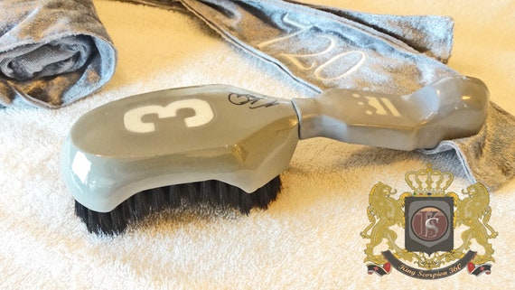 720 WAVE BRUSH:King Scorpion 360 Wave Brush Gift Set Bundle - Platinum Grey & White Reversible Fat Lace Velvet Custom Du-rag