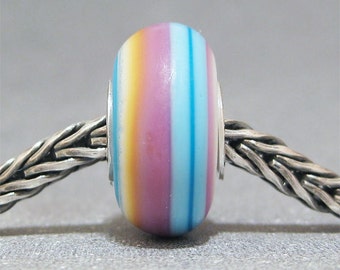SMALL CORE Blue, Yellow & White Handmade Lampwork Bead Glass Big Hole Bead Treat