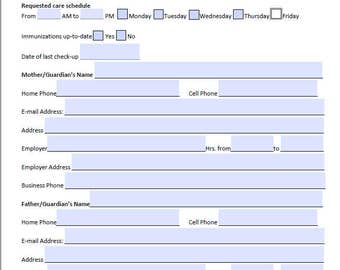 Child Care Enrollment Form (Editable)