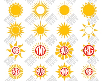 Sun svg - Sun vector - Sunsilhouette - Sun bundle - Sun monogram digital clipart for Print, Design or more, files download svg, png, dxf