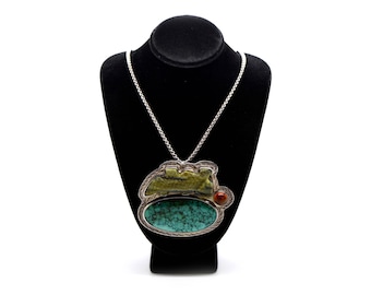 Sterling Silver The Dreamer Statement Necklace with Amber & Turquoise - 24 in.