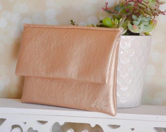 Monogram clutch - rose gold clutch purse - personalized bridesmaid gift - bridesmaid clutch - wedding handbag - color block fold over clutch