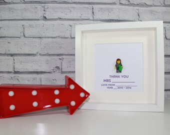 TEACHERS GIFT - Thank you - Best Teacher - Framed custom Lego minifigure - Quirky art work - Female