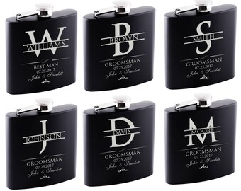 P Lab Set of 6 or Only 1 Groomsmen Gift - Personalized Flask Set - Groomsman Gifts Hip Flask, Customized Flask Set | Wedding Flask Set - 2