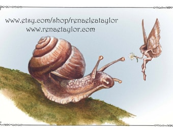 Snail and Faerie, Greeting Card by renae taylor