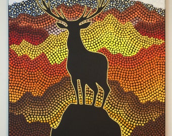 Deer Mountain Original Dot Art Painting- 24 x 36 inch canvas