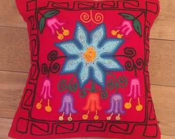 Embroided Red, beautiful and colourful cushion cover.
