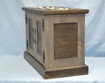 Raised dog bowl stand, Elevated dog feeder, Wooden dog dish