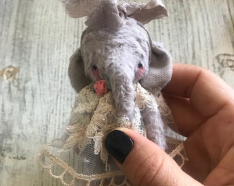 3 inch Artist Handmade Miniature Pocket Sized blythe Friend Teddy Elephant Monika by Sasha Pokrass