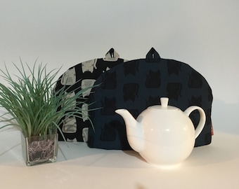 Teapot Cozy - "Mod Kitty", Linen Cotton Tea Cozy