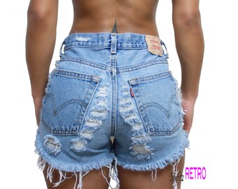 ALL SIZES Levi Distressed Hole Grunge Shredded Jean Shorts
