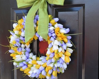 SUMMER WREATH SALE Spring Wreath, Tulip Wreath, Spring Decoration, Door Wreath for Spring Custom Size