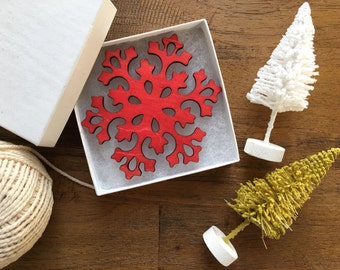 Wooden Snowflake Ornament - The Charlie Ornament with Gift Box - Christmas Ornament, Wood Ornament, Christmas Tree Decoration