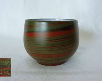 1398:Yunomi tea cup ,Fine Japanese Tokoname-yaki Studio pottery Nerikomi(marbled)Yunomi tea cup glazed inside,Rare,marked,hand made in Japan