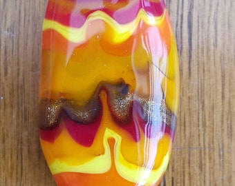 Fiery Artisan Freeform Lampwork Focal Bead in Red Orange and Yellow