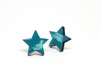 Earrings wood stars Petrol/turquoise
