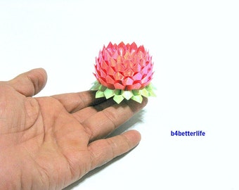 A piece of Small Size Pink Color Hand-folded Origami Lotus. (AV paper series). #FLT-163.