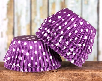 Purple Polka Dot Cupcake Liners, Purple Cupcake Liners, Purple Baking Cups, Purple Cupcake Wrappers, Purple Muffin Papers (50)