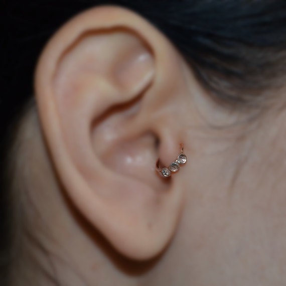 Tragus Earring - Gold Nose Hoop - Helix Earring - Rook Earring - 2mm White Topaz Tragus Jewelry 18g - Cartilage Piercing - Nose Ring