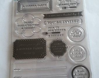 Martha Stewart Stamps*DINNER PARTY INVITATIONS* Like New. 14 Clear Acrylic stamps ready for mounting.