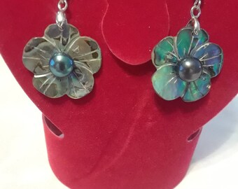 Black Abalone Flower Earring