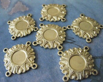 6 PC Raw Brass Bezel Setting - 4 way Connector Finding - Y016