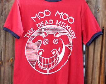 Vintage 1990's Moo Moo The Dead Milkmen Punk Rock Burgundy Small T shirt