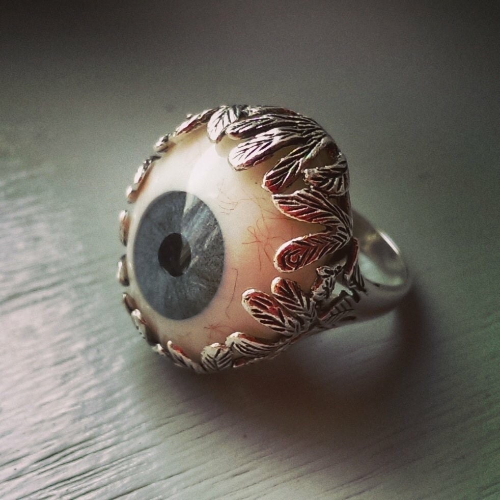 Prosthetic glass eye ring Sterling silver Evil eye