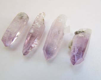 4 Vera Cruz Amethyst Crystals - Clear Lavender Purple Amethyst Quartz Crystal Points, Loose Raw Crystals Rocks and Healing Stones