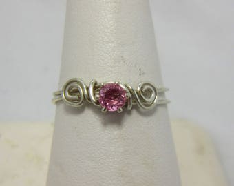 Pink Tourmaline Ring, Sterling Silver Wire, Wire Wrap Ring, October Birthstone, Size 8.75 Ring, Native American Made, Cherokee Made #46B