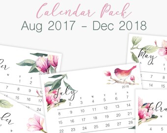 2017/2018 PRINTABLE Calendar | Wall Calendar Pages | Watercolor | Monthly Desk Calendar | Printable PDF Calender