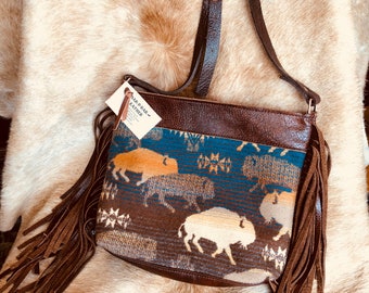 Pendleton Wool and Leather, Fringed, Crossbody Purse Handbag