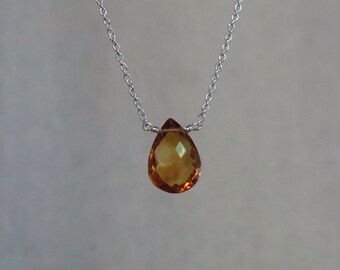 Citrine Necklace • Sterling Silver or Gold Filled • Citrine Faceted Pear • November Birtsthone • Natural Citrine • Dainty Crystal Necklace