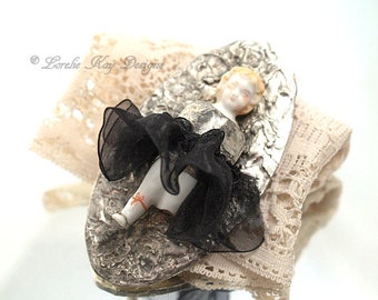 Going to the Ball II Frozen Charlotte Doll Brooch Soldered Doll Statement Pin Assemblage Pin One-of-a-Kind Assemblage Broach