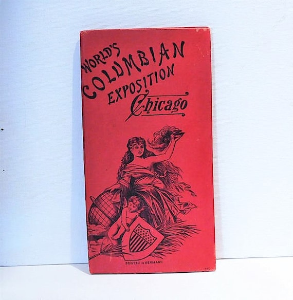 1893 Worlds Columbian Exposition Chicago Souvenir Book / Antiquarian Pictorial Accordion Folder / Lithograph Prints
